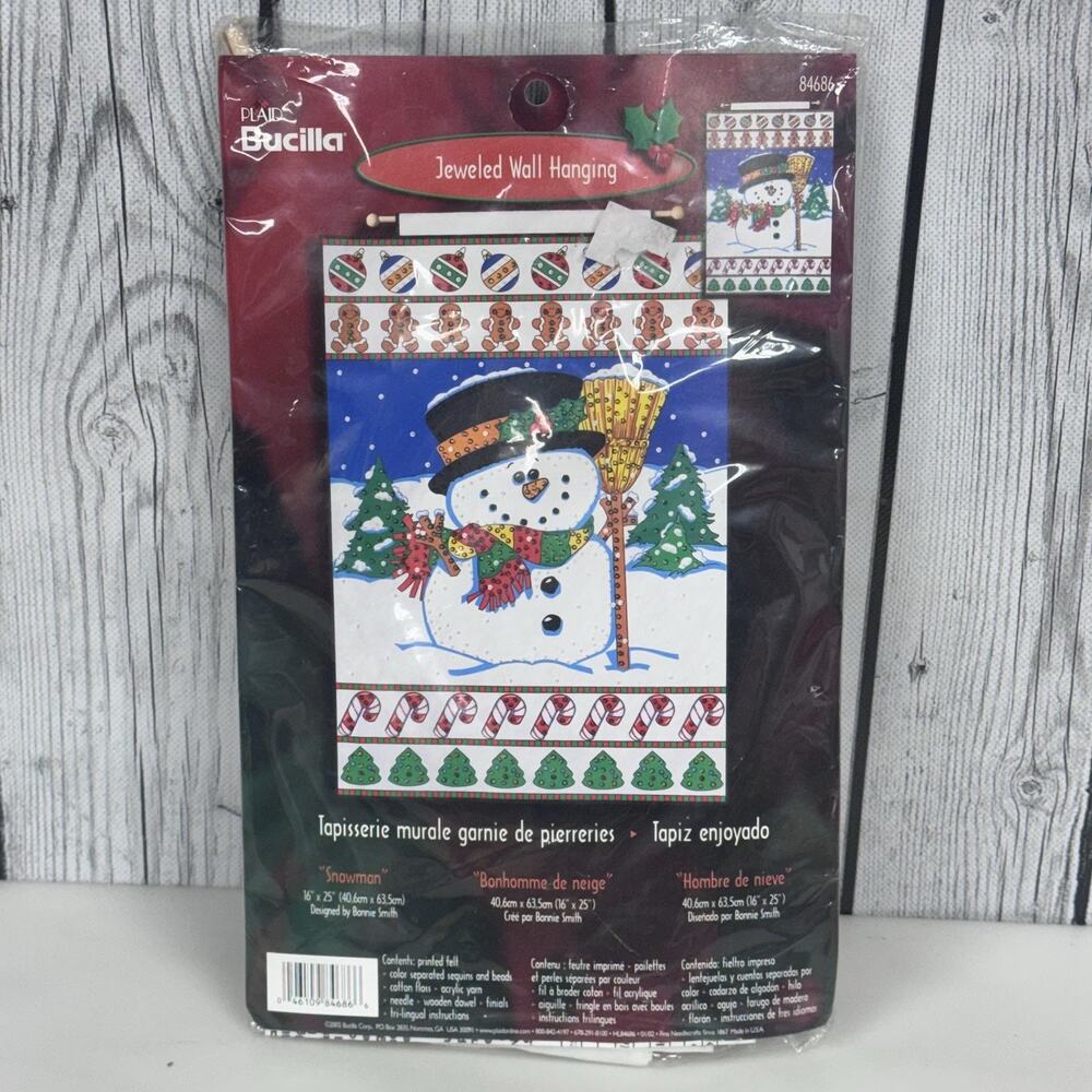 Christmas Bucilla Jeweled Wall Hanging Kit Needlecraft Snowman Sealed New